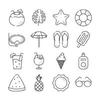 vector icon outline set summer. such as icon glasses, coconut, popsicles. Isolated background.