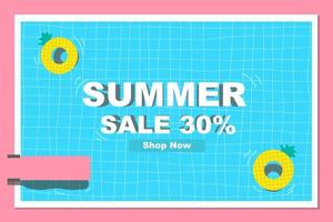 vector background Summer banner with pool party. umbrellas, ball, swim. Horizontal poster.