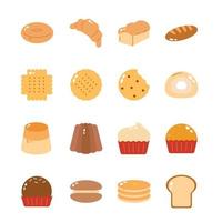 conjunto de iconos vectoriales panadería. como donas, croissants, galletas. fondo aislado. vector