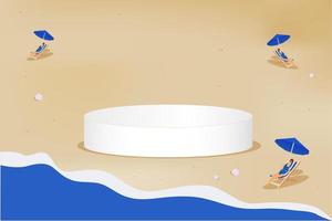 vector 3D scene with podium and abstract background.Summer banner with sea .  podium for cosmetic product presentation.