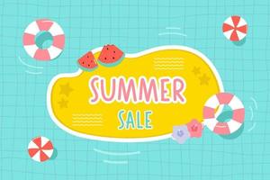 vector background Summer banner with pool party. umbrellas, ball, swim. Horizontal poster.