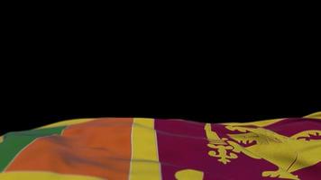 Sri Lanka fabric flag waving on the wind loop. Sri Lanka embroidery stiched cloth banner swaying on the breeze. Half-filled black background. Place for text. 20 seconds loop. 4k video