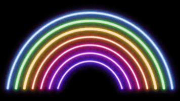 Animation colorful rainbow neon light shape isolate on black background. video