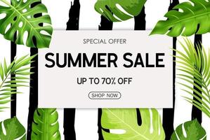 Summer sale banner background with tropical flowers vector