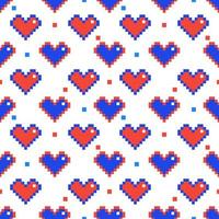Vector - Many hearts on white background. Pixel image. Blue, red, white color. Can be use for print, paper, wallpaper, wrapping, fashion, fabric, card.