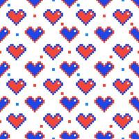 Vector - Many hearts on white background. Pixel image. Blue, red, white color. Can be use for print, paper, wallpaper, wrapping, fashion, fabric, card.