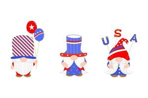Vector - Collection of Gnome on USA concept. 4th July. Independence day. Can be use decorate any card, web, poster, banner.