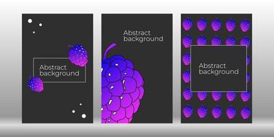 A modern set of vector abstract illustrations. Dark fashionable poster with blackberries. Elegant creative background.