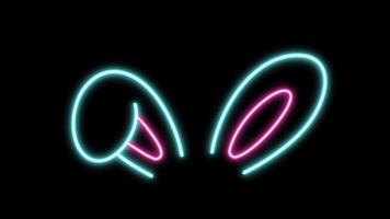 Animation pink rabbit's ears neon light shape isolate on black background.