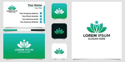 minimalist lotus logo design and branding card template vector