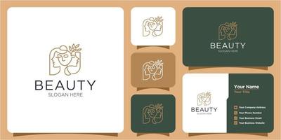 logotipo de mujer de spa de belleza minimalista con plantilla de tarjeta de visita vector