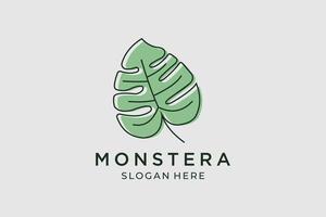 minimalistic monstera leaf logo set vector