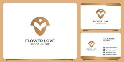 set of flower logos a combination of love and business cards