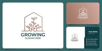 growing logo set with fancy design and business card vector