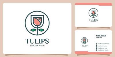 set of tulips flower logos and business cards vector