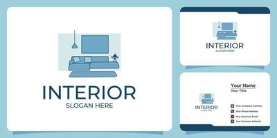 Set of elegant minimalist interior logos and business cards vector