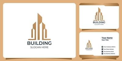 Minimalist building Logo set with line art style logo design and business card template vector