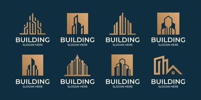 gold color building logo collection vector