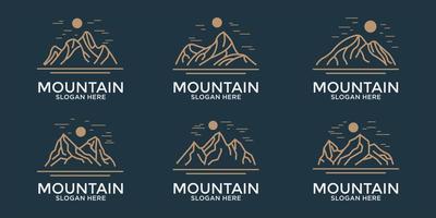 linear style mountain logo set vector