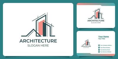 Minimalist architectural logo with art style logo design and business card template vector