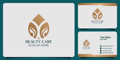 conjunto de logotipos y tarjetas de visita de plantillas de belleza modernas y femeninas dibujadas a mano vector