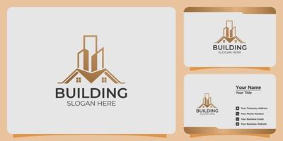 Minimalist building logo with modern style logo design and business card template vector