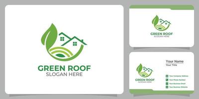 conjunto de logotipo de techo verde y tarjeta de visita vector