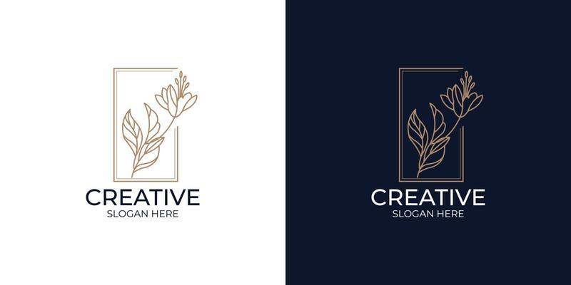 set of floral logos in linear style