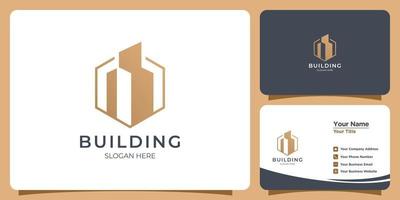 Elegant minimalist line style building Logo set with business card branding vector