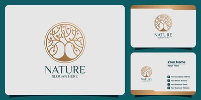 Set of hand drawn feminine and modern tree template logos and business cards vector