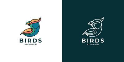 linear and colorful style bird logo set vector