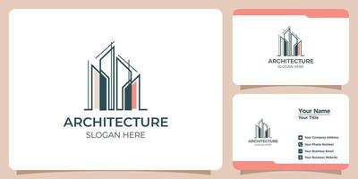 logotipo de arquitectura minimalista con diseño de logotipo de estilo de arte lineal y plantilla de tarjeta de visita vector