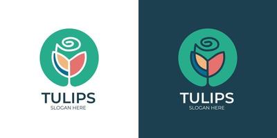 colorful tulip flower logo set vector