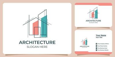 Minimalist architectural logo with art style logo design and business card template vector