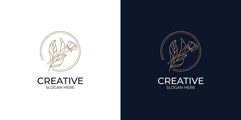 set of floral logos in linear style