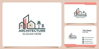 Minimalist architecture logo with line art style logo design and business card template vector