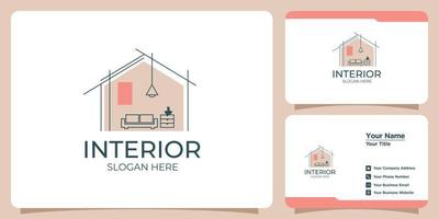 Minimalist interior logo with line art style logo design and business card template vector