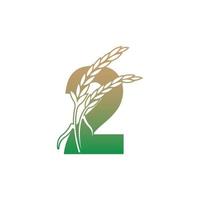 Number 2 with rice plant icon illustration template vector