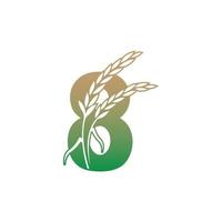 Number 8 with rice plant icon illustration template
