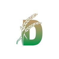 letra d con plantilla de ilustración de icono de planta de arroz vector