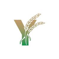 Letter Y with rice plant icon illustration template vector