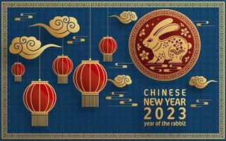 Happy chinese new year 2023 year of the rabbit zodiac with on color Background. vector