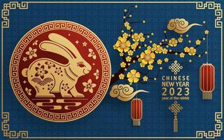 Happy chinese new year 2023 year of the rabbit zodiac with on color Background. vector