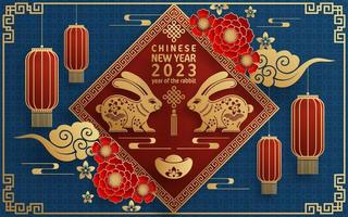 Happy chinese new year 2023 year of the rabbit zodiac with on color Background. vector