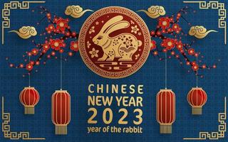 Happy chinese new year 2023 year of the rabbit zodiac with on color Background. vector