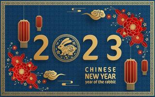 Happy chinese new year 2023 year of the rabbit zodiac with on color Background. vector