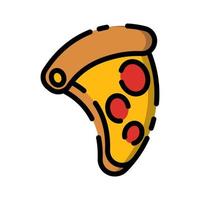 rebanada de pizza kercute con dibujos animados de diseño plano de pepperoni rojo para camisa, póster, tarjeta de regalo, portada, logotipo, pegatina e icono. vector