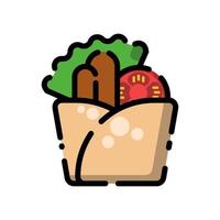 linda caricatura de diseño plano de kebab de pavo para camisa, afiche, tarjeta de regalo, portada, logotipo, pegatina e icono. vector