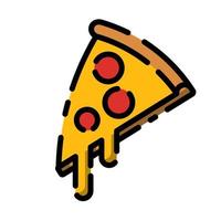 lindo trozo de pizza con dibujos animados de diseño plano de pepperoni rojo para camisa, afiche, tarjeta de regalo, portada, logotipo, pegatina e icono. vector