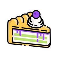 Cute Special Pie Slice with Cream and Blueberry on top Flat Design Cartoon for Shirt, Poster, Gift Card, Cover, Logo, Sticker and Icon. vector